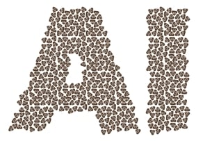 An illustration of the letters "AI," with each letter composed of many small poop emojis.
